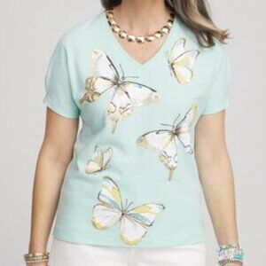 Chico's Foiled Butterfly Super Soft Cotton V-Neck Tee NWT Size 4 (20/22)